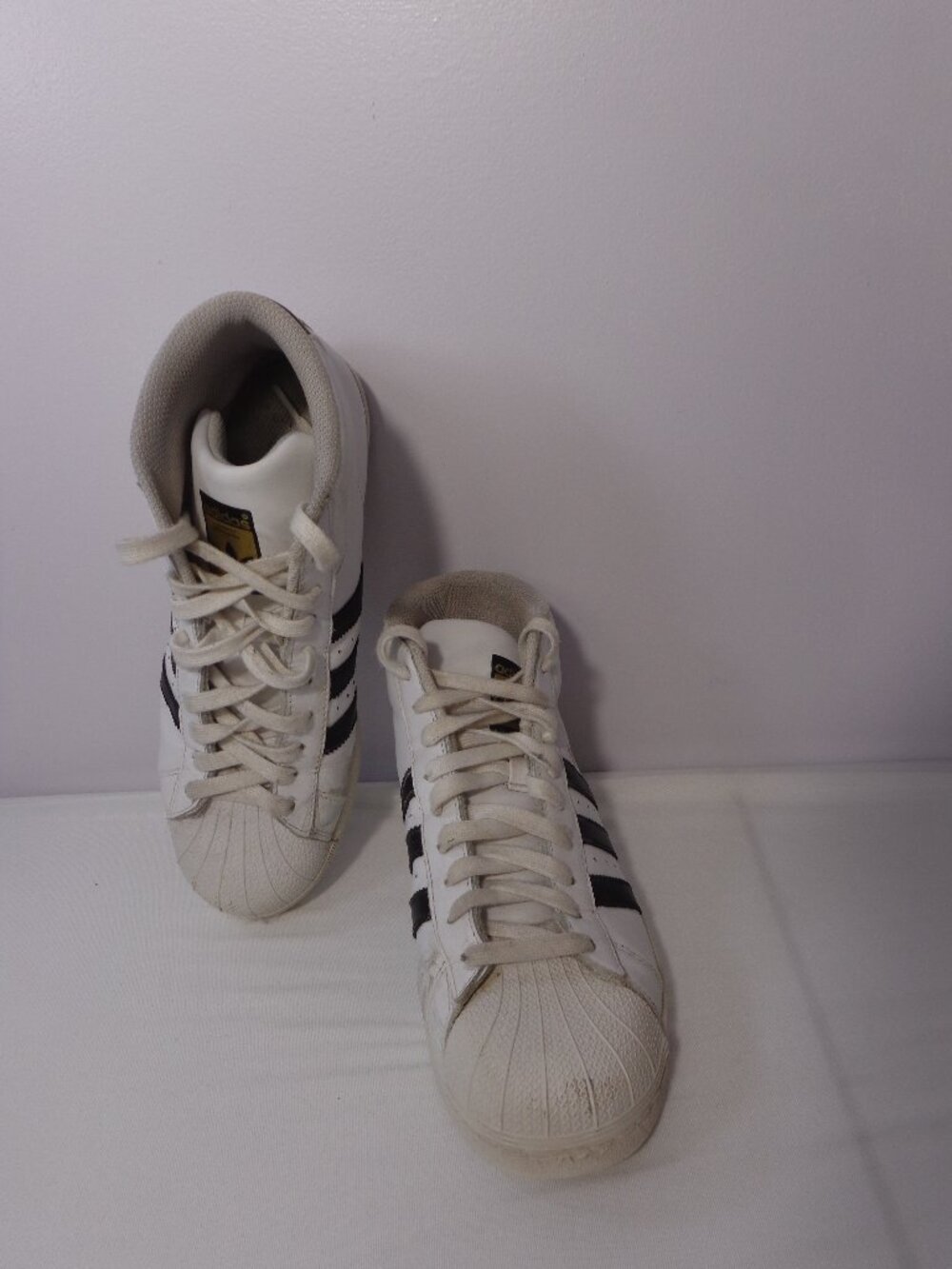 Adidas Pro Model High Top Sneakers White Black Shell Toe‎ Men's Shoes Sz 7